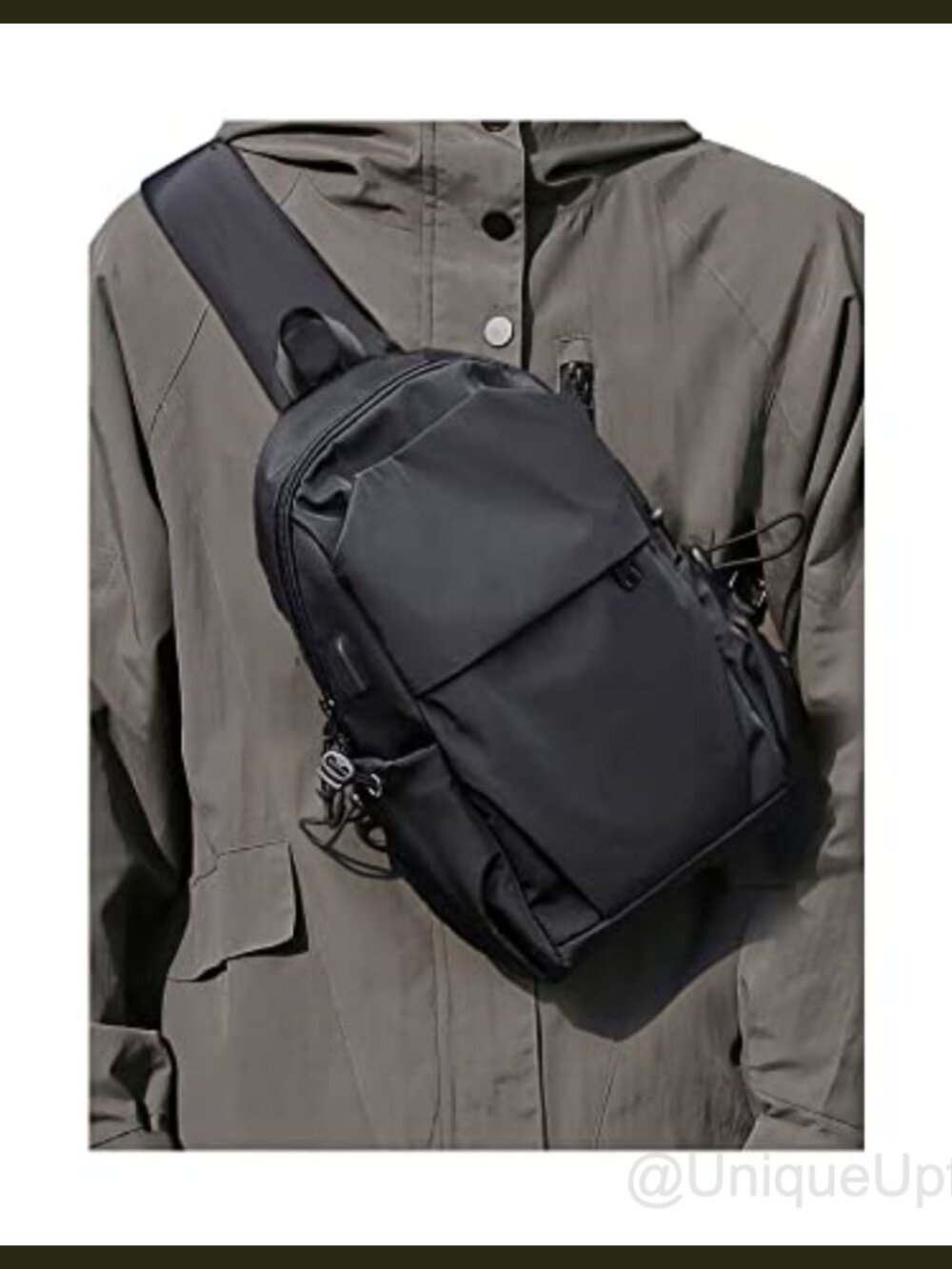 SEAFEW Lightweight Nylon Sling Crossbody Backpack USB Charging Port One Strap